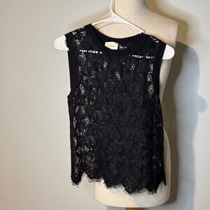 Anthropologie deletta Black Lace Sleeveless Blouse XS